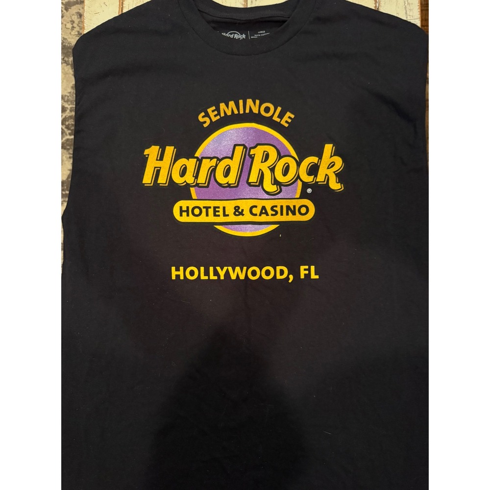 Hard Rock Cafe Seminole Hollywood FL Graphic T-Shirt Black Large Cotton Tee